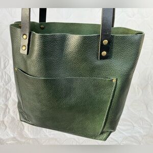 Portland Leather OG Forest Green Tote with Black Straps